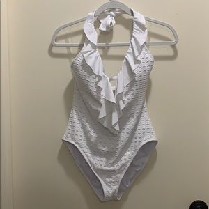 White lace ruffle one piece